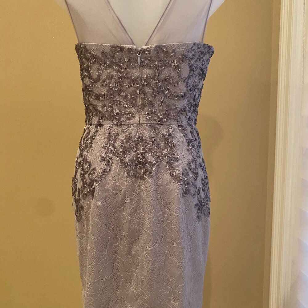 BCBGMAXAZRIA ABIGAIL PAISLEY GRAY AND LAVENDER SEQUINED COCKTAIL DRESS - Picture 6 of 8